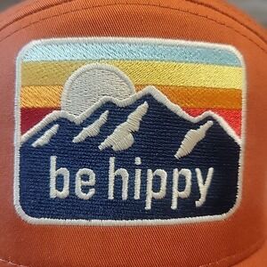 Be Hippy Trucker Dad Cap Rust Mesh Back Snapback Sunrise Mountain Logo